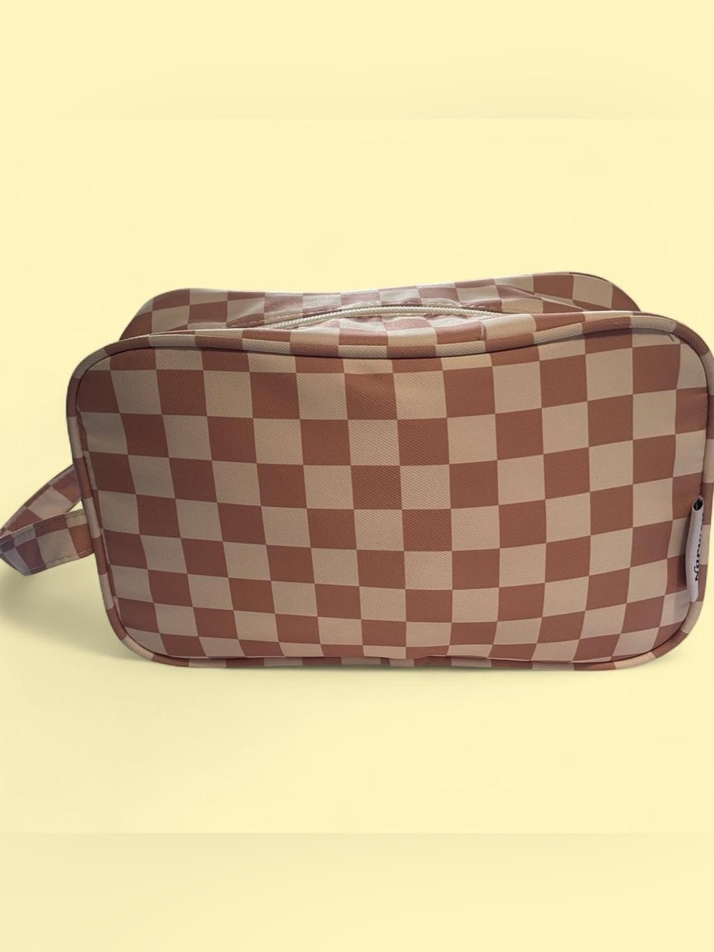 Large Checkers Brown & Cream Toiletry Bag